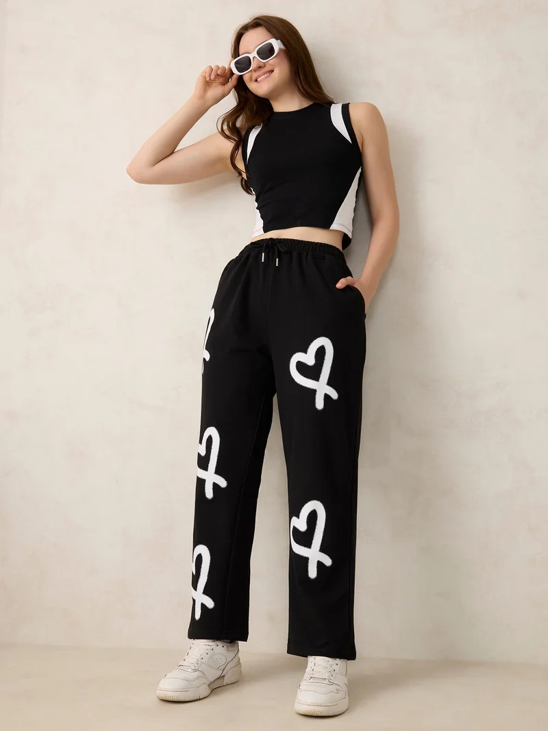 Outzidr  Black Heart Printed Joggers for Women | Best Price UAE